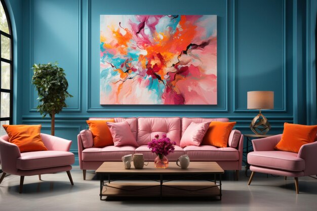 painting hangs above the living room