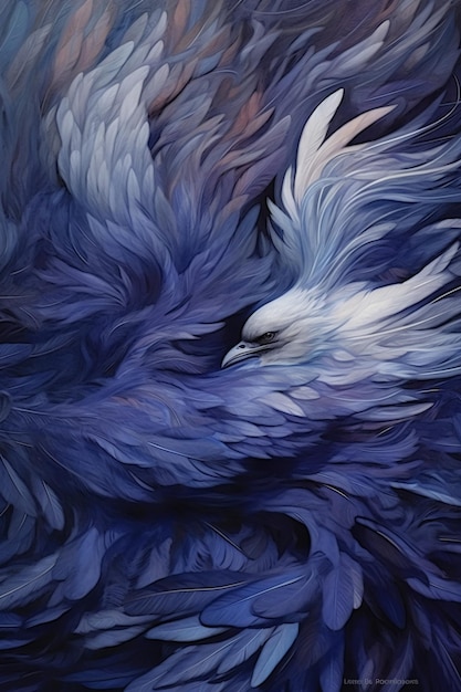 The painting has abstract blue and white flowing forms AI generative