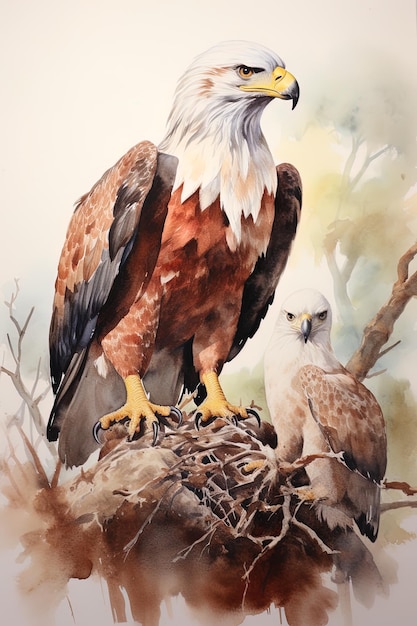 a painting of a hawk and its prey.