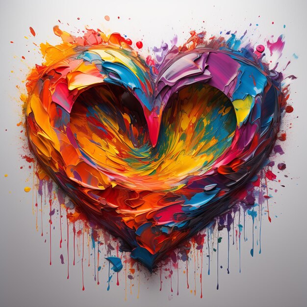 Painting of a heart made of paint splatters on a white background generative ai