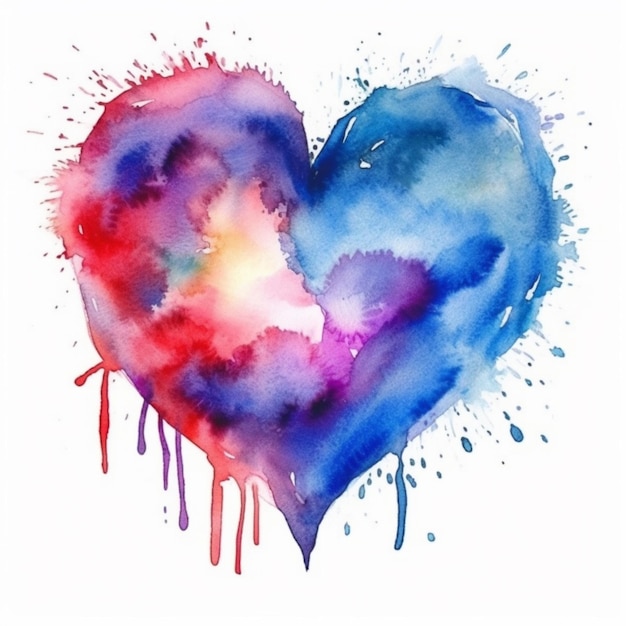 Photo painting of a heart with a splash of paint on it generative ai