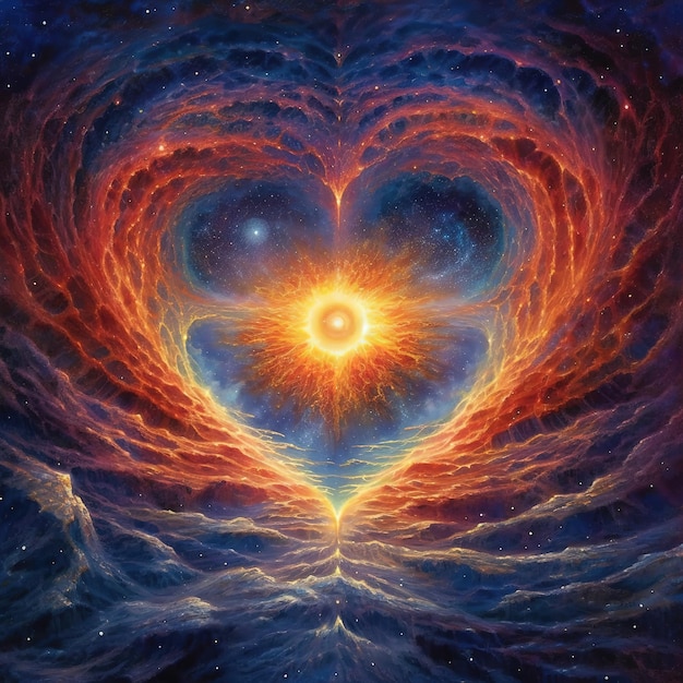 A painting of a heart with the sun in the middle