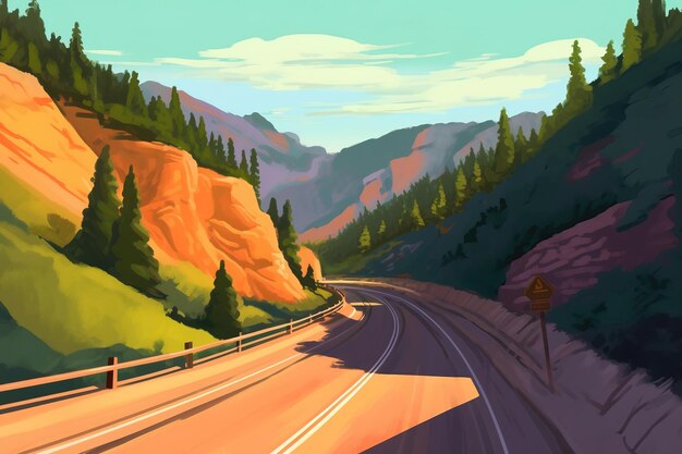 Photo a painting of a highway