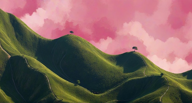 a painting of a hill with a tree on the top of it