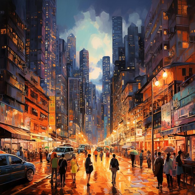 painting of Hong Kong city