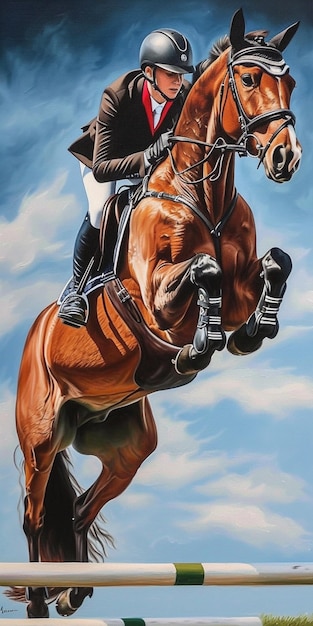 馬と騎手がハードルを飛び越える絵画 (ジェネレーティブ・アイ)