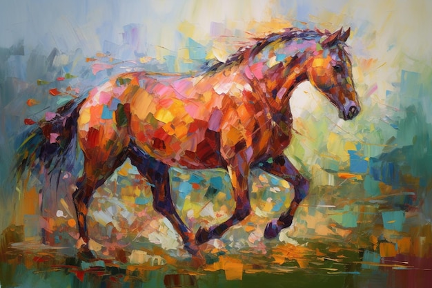 A painting of a horse that is painted with different colors.