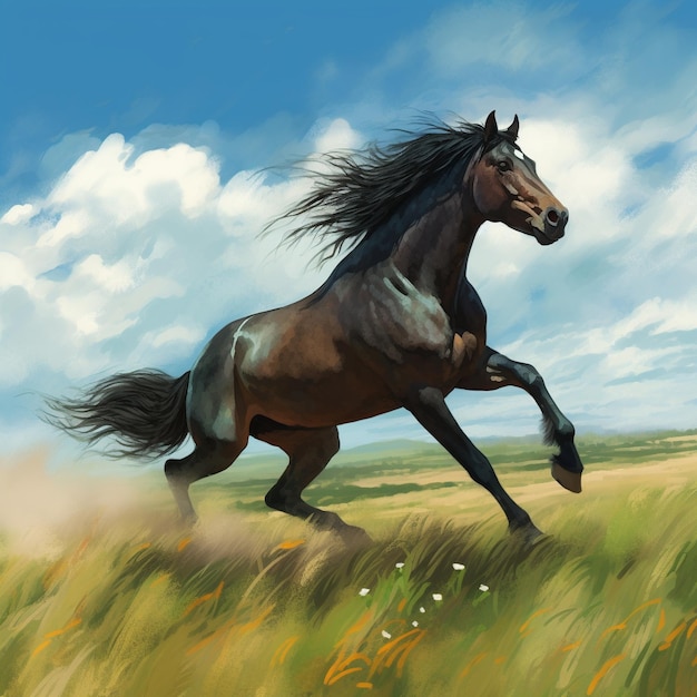 картина лошади на бело-голубом фоне