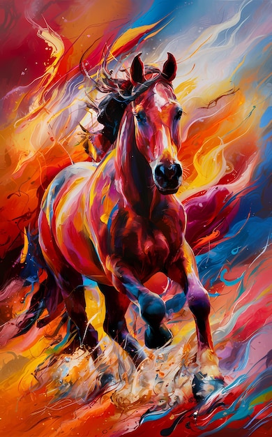 a painting of a horse with a colorful background