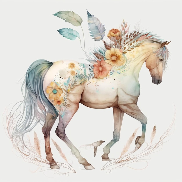Painting of a horse with a floral design on its back generative ai