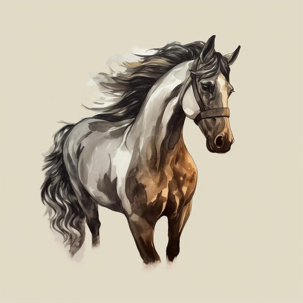 painting of a horse with a long mane and close up face