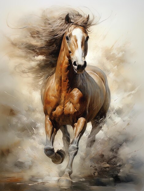 Photo a painting of a horse with a mane running in the wind