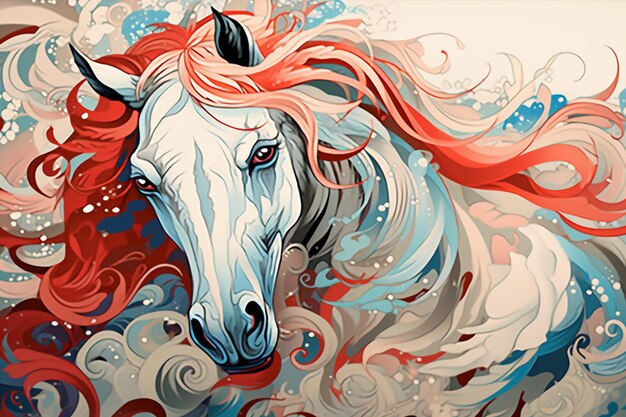 Painting of a horse with red hair and a white face generative ai