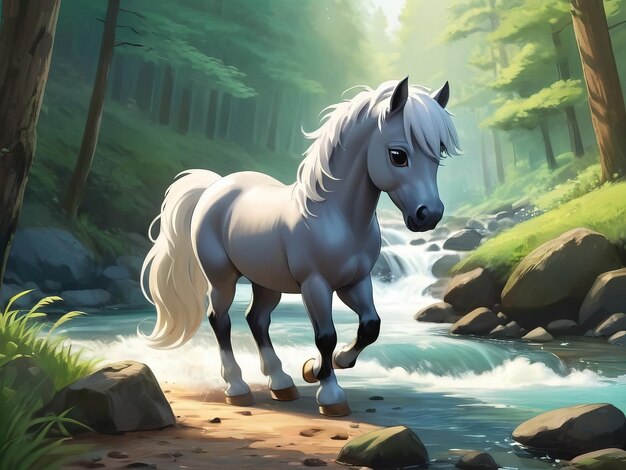 a painting of a horse with a white mane and tail