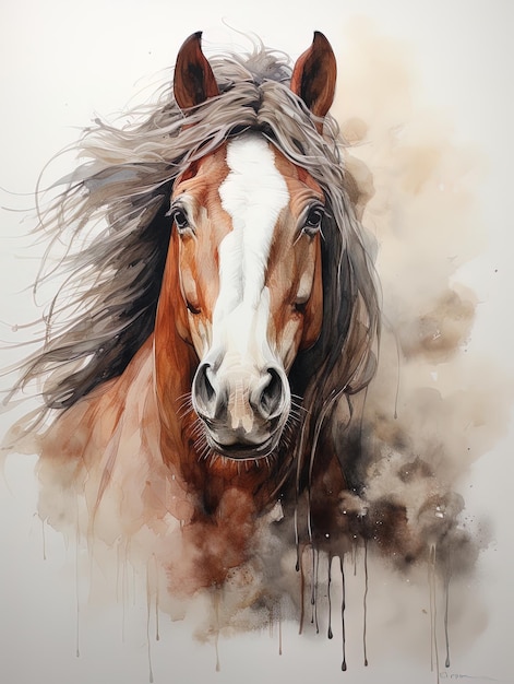 a painting of a horse with a white stripe on its face.