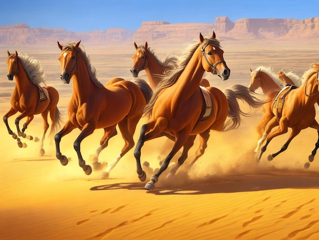 A painting of horses running in the desert ai generated