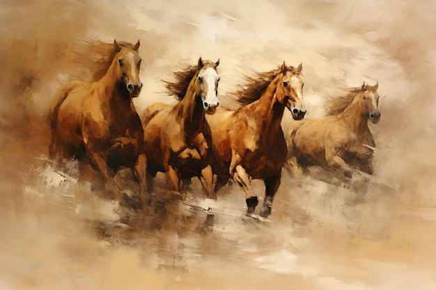 Premium AI Image | a painting of horses running in a field with the ...