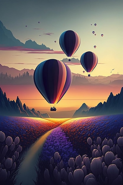 A painting of a hot air balloon with the words " lavender " on it.