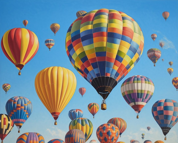 A painting of hot air balloons with the word hot air on it.