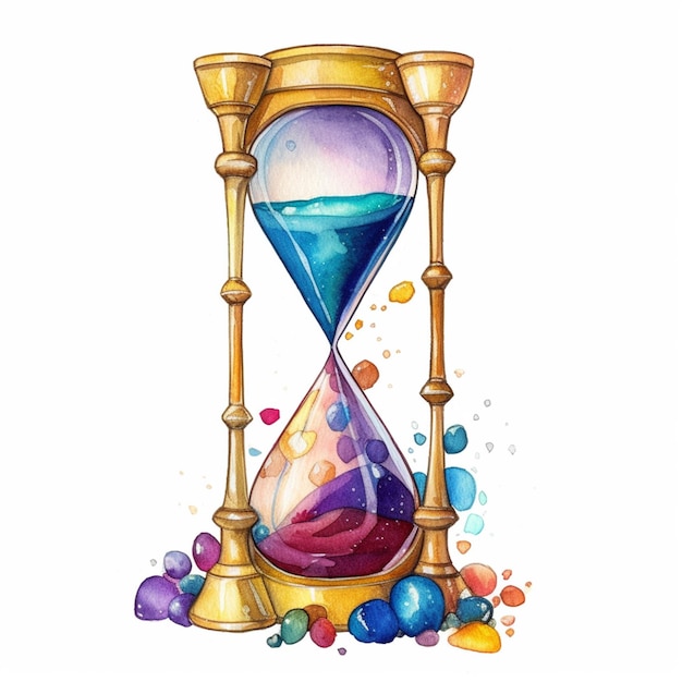 Photo a painting of a hourglass with a lot of colorful balls generative ai