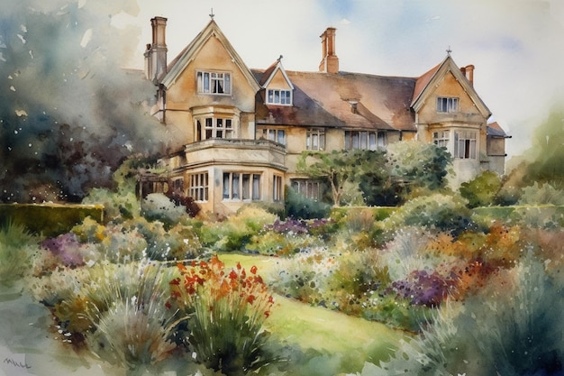 A painting of a house in the grounds of the manor.