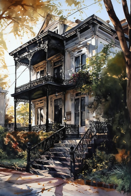 A painting of a house in new orleans