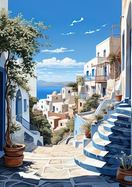 Photo a painting of a house with a balcony and a balcony with a view of the ocean