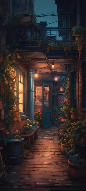 A painting of a house with a door that says'the secret garden '