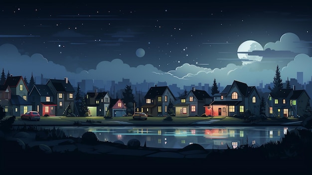 Photo a painting of a house with a full moon in the background