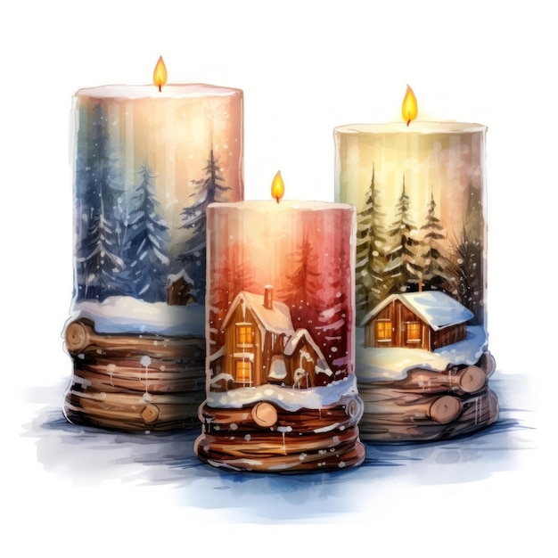 a painting of a house with a lit candle.