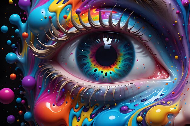 Photo a painting of a human eye with the word eye on it