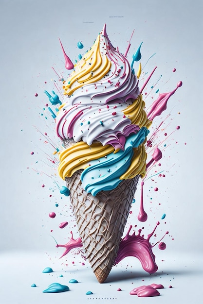 A painting of an ice cream cone with the word ice cream on it