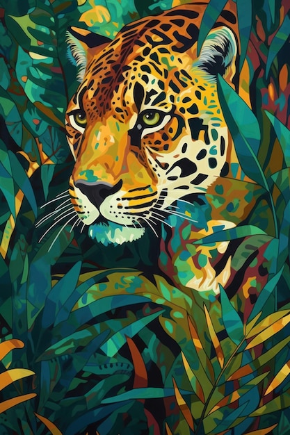 A painting of a jaguar in the jungle