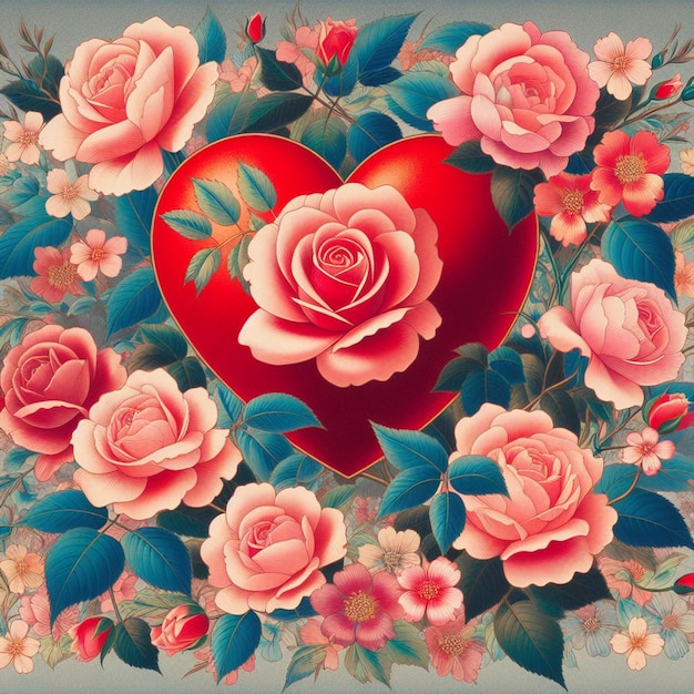 Картина в японском стиле сердца с розами
