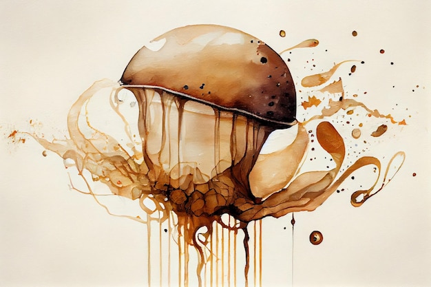 painting of jelly fish coffee stain art Created with Generative Ai