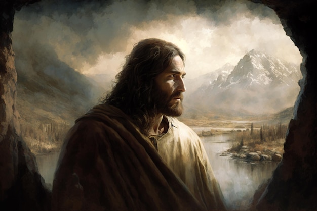 A Painting of Jesus in a Beautiful Setting