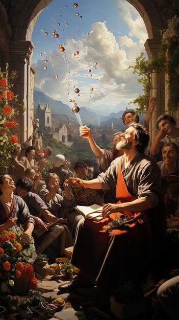 Photo a painting of jesus blowing out a flower