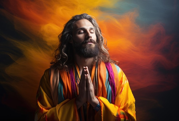 A painting of Jesus in colorful garments Digital image