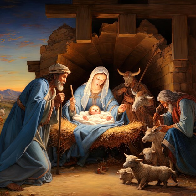 Photo a painting of jesus and the lambs