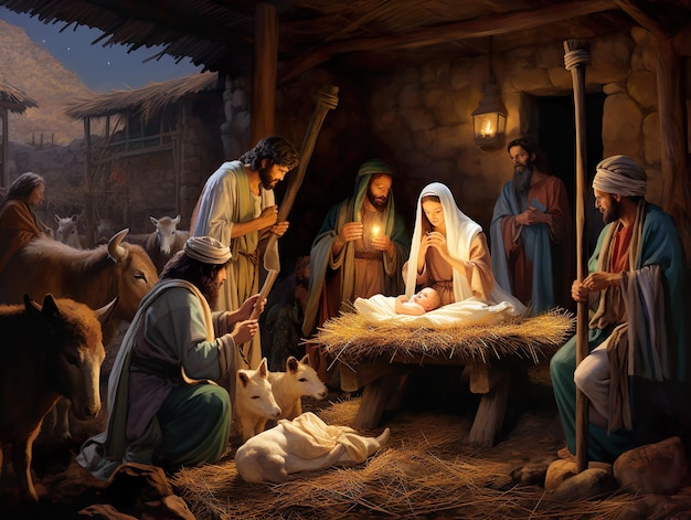 a painting of jesus and the nativity scene