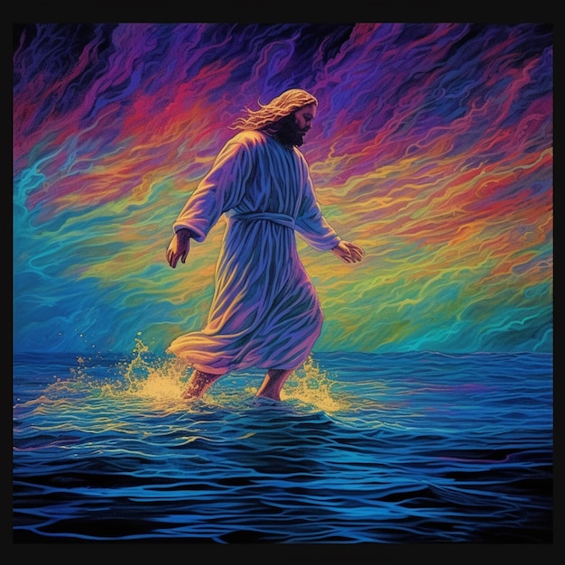 painting of jesus walking in the water generative ai