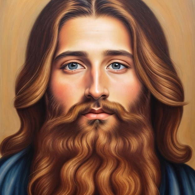 A painting of a jesus with a beard