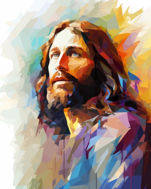 Premium AI Image | a painting of jesus with a colorful background