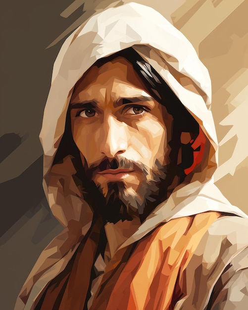 a painting of jesus with a hood on his head