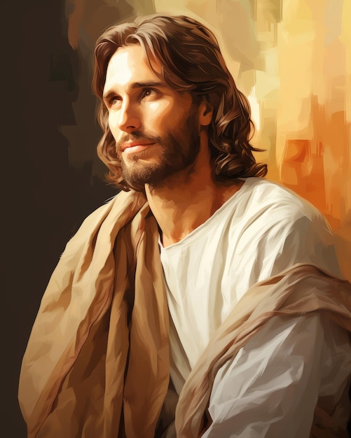 Premium AI Image | a painting of jesus with long hair and beard