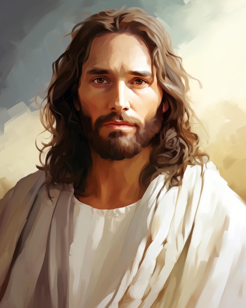 Premium AI Image | a painting of jesus with long hair and beard