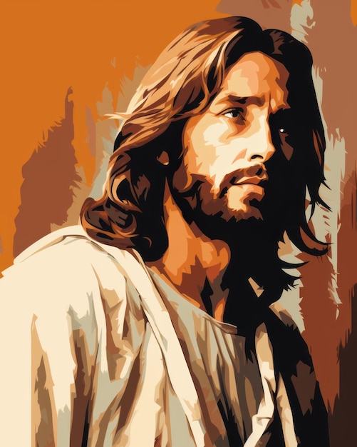 A painting of jesus with long hair