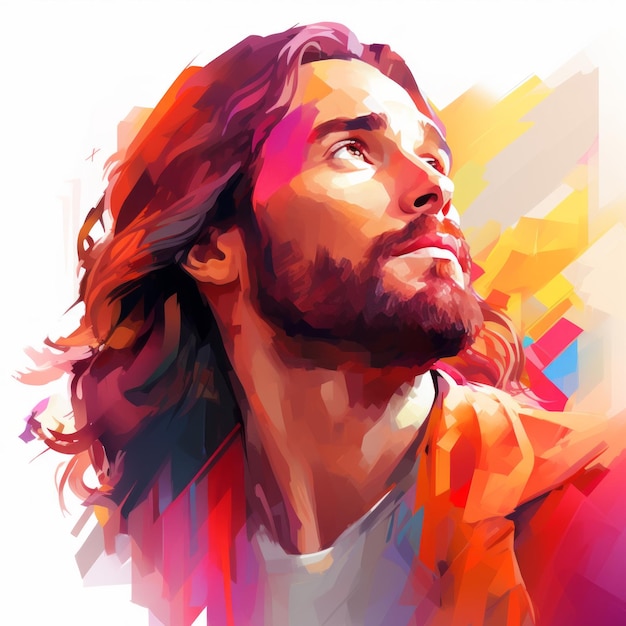 a painting of jesus with long hair