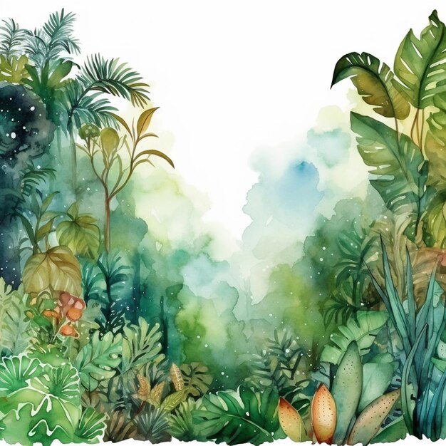 Photo a painting of a jungle with lots of plants and trees generative ai