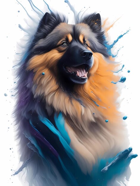 A painting of a Keeshond dog